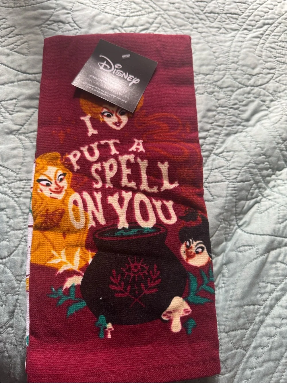 Disney Halloween Witch Spell Kitchen Towels - Burgundy, White & Teal
